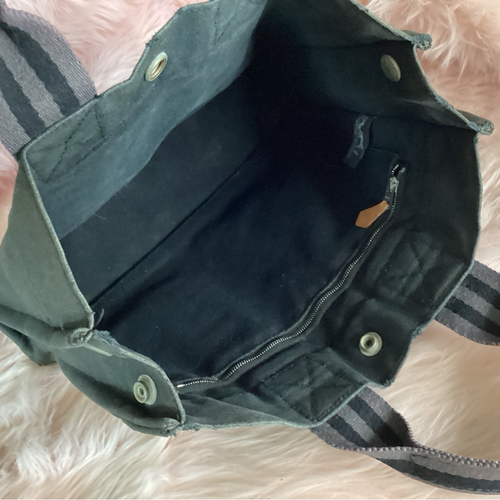 Hermes vintage black canvas bag with gray striped straps and silver hardware - Picture 6 of 12